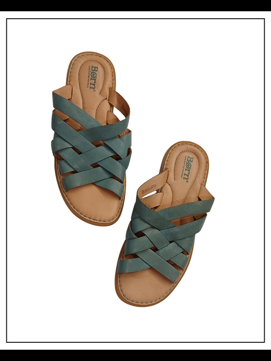 Born Shoes - Born Women's Teal Green Crisscross Leather Slide Sandals